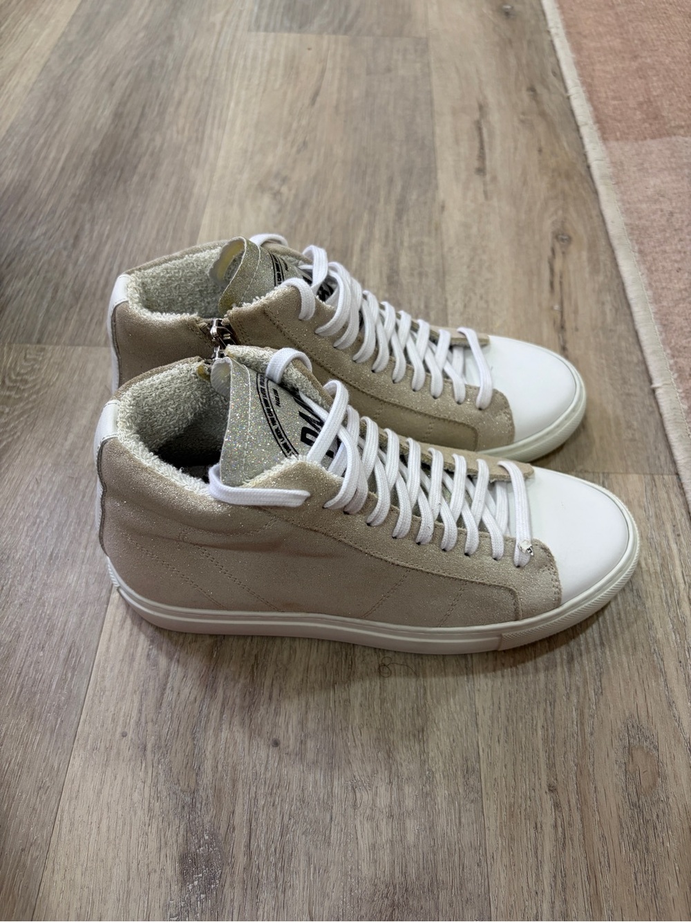 P448 Women’s High-Top Sneakers in Beige and White